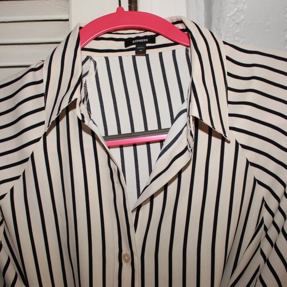 Express Striped Boyfriend Mini Portofino Women's Shirt Dress Cream Size XS - Picture 3 of 6